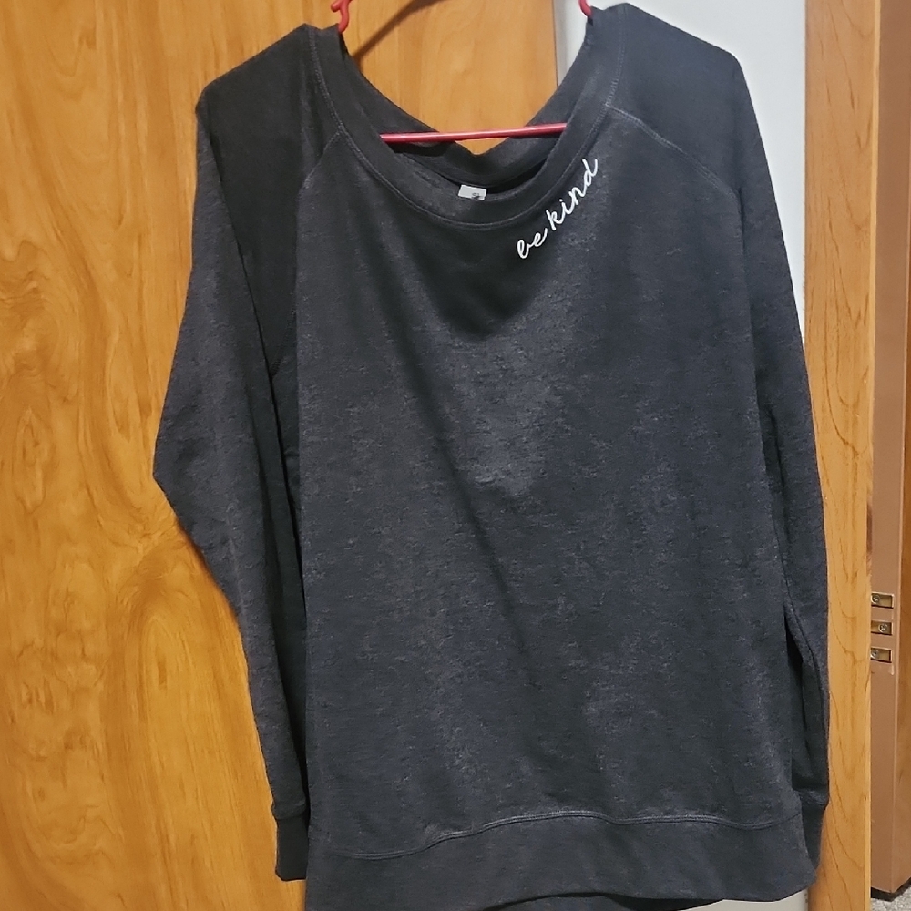 Dark Gray Sweatshirt with 'be kind' Over The Shoulder